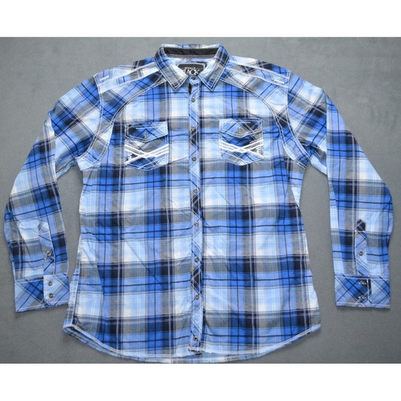 Buckle Black Athletic Fit Blue Plaid Long Sleeve Button‎ Up Shirt Men's XL - Picture 1 of 10